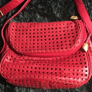 Vintage lipstick red perforated leather Brio purse